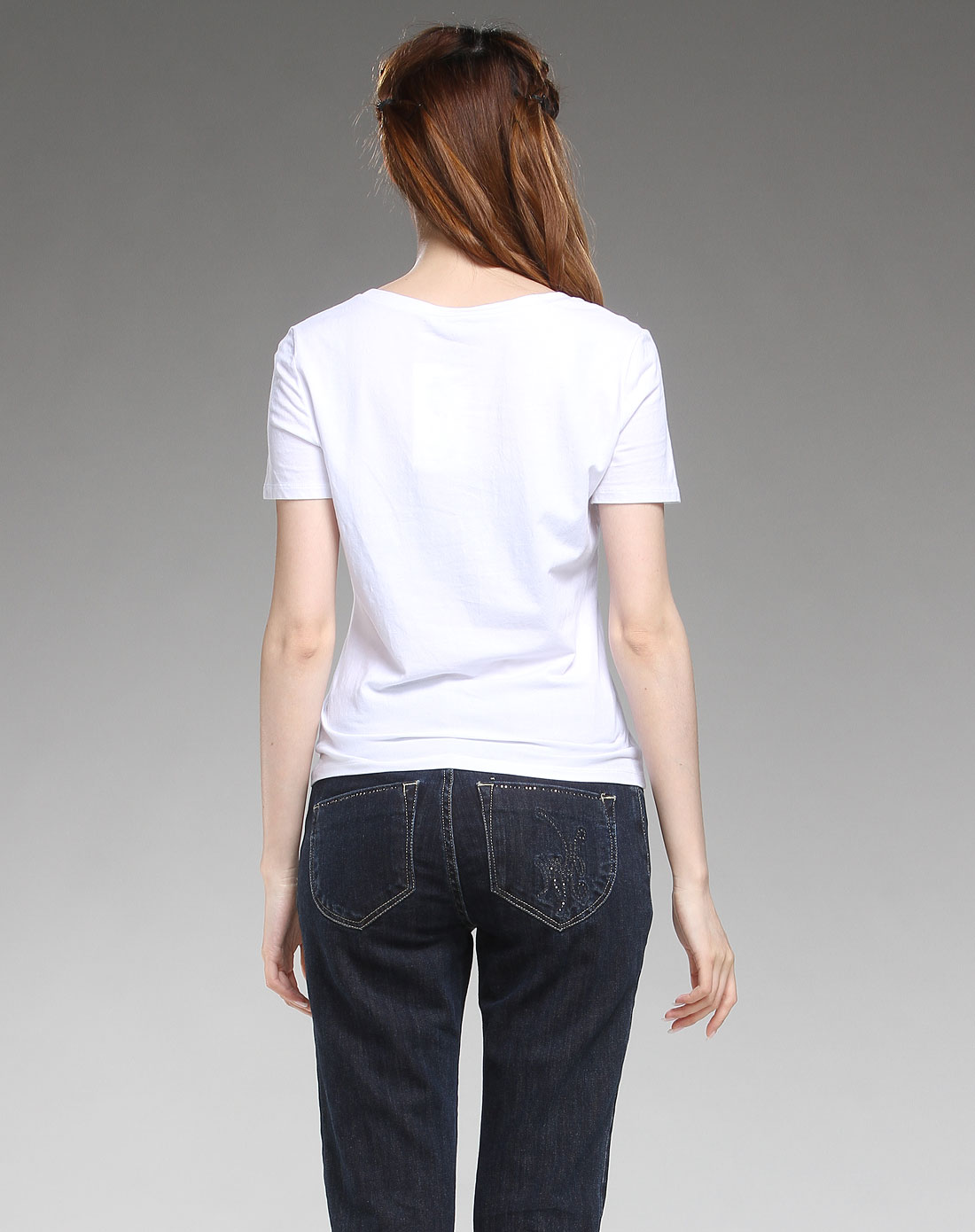 白色烫石短袖t恤