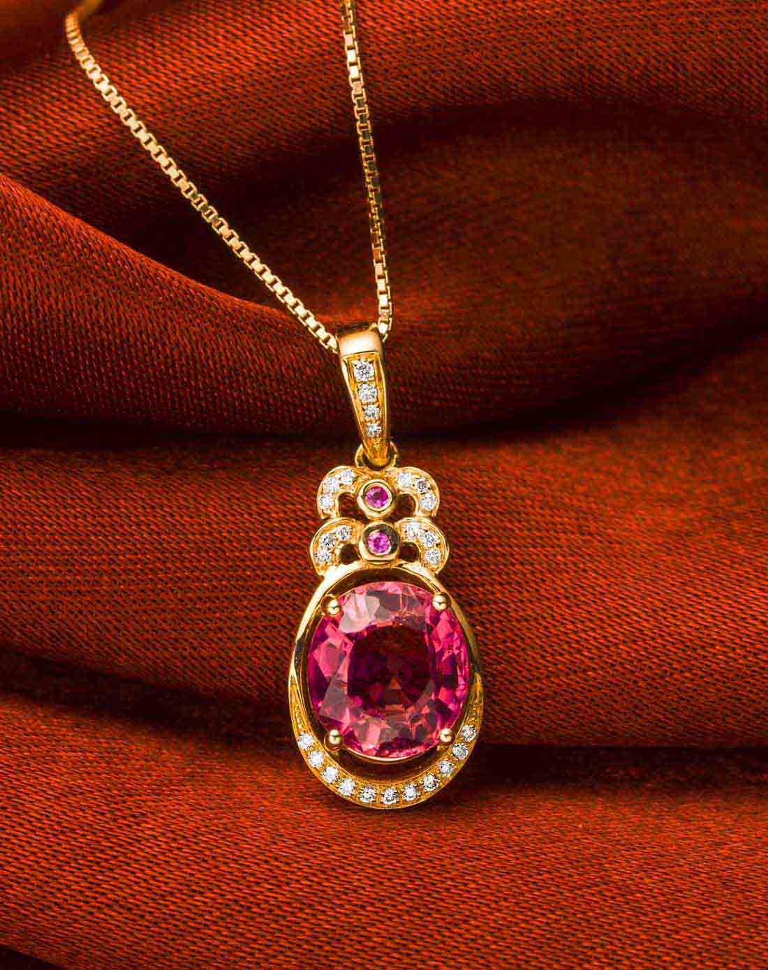 玫瑰18k金1.54克拉碧玺吊坠