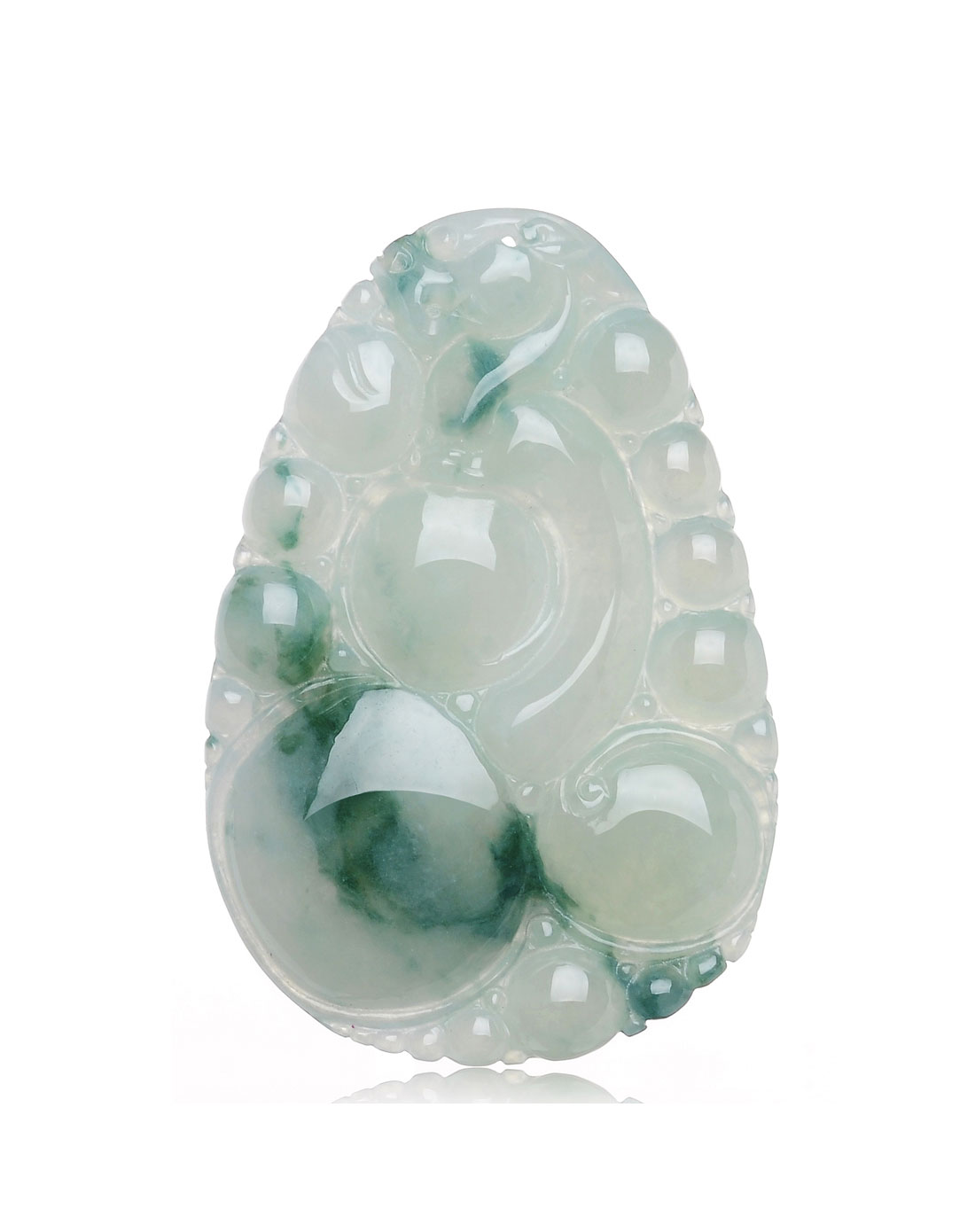 天然翡翠a货飘蓝花如意吊坠-如意一生(赠编绳附证书)