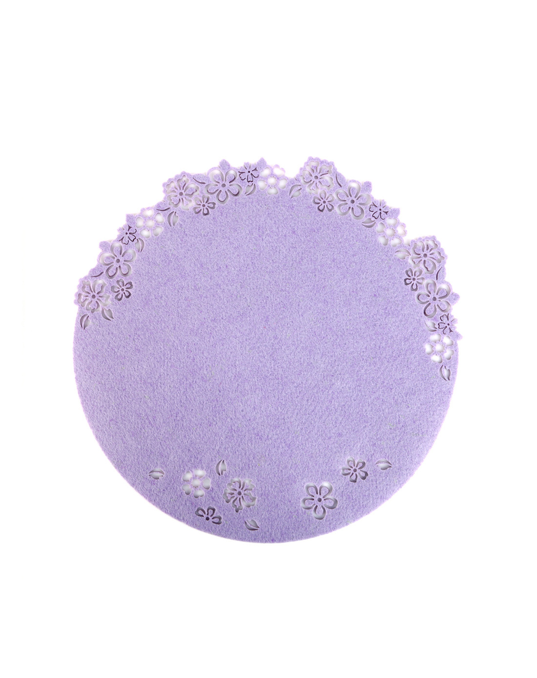 单花边圆形隔热毛毡餐垫-淡紫