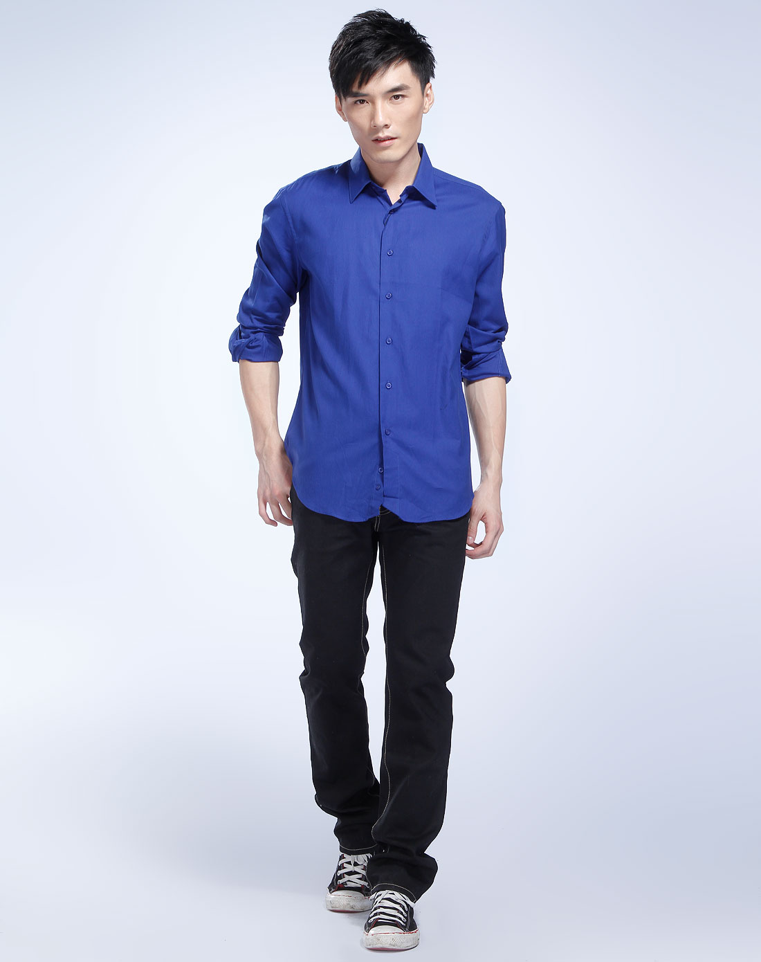 优衣派uip-男装专场宝蓝色简约长袖衬衫