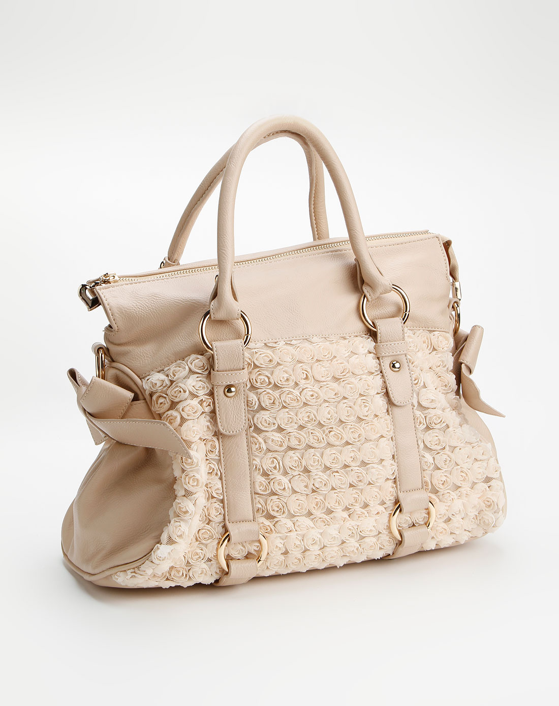 宾奴baleno女包专场杏色剪裁花球时尚休闲单肩包