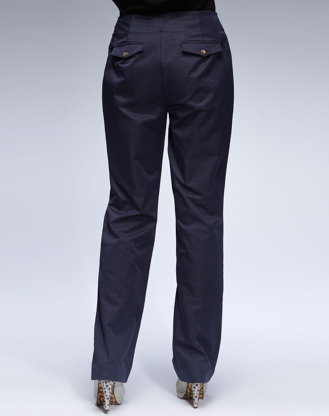 爱特爱女款藏蓝色简约休闲长裤