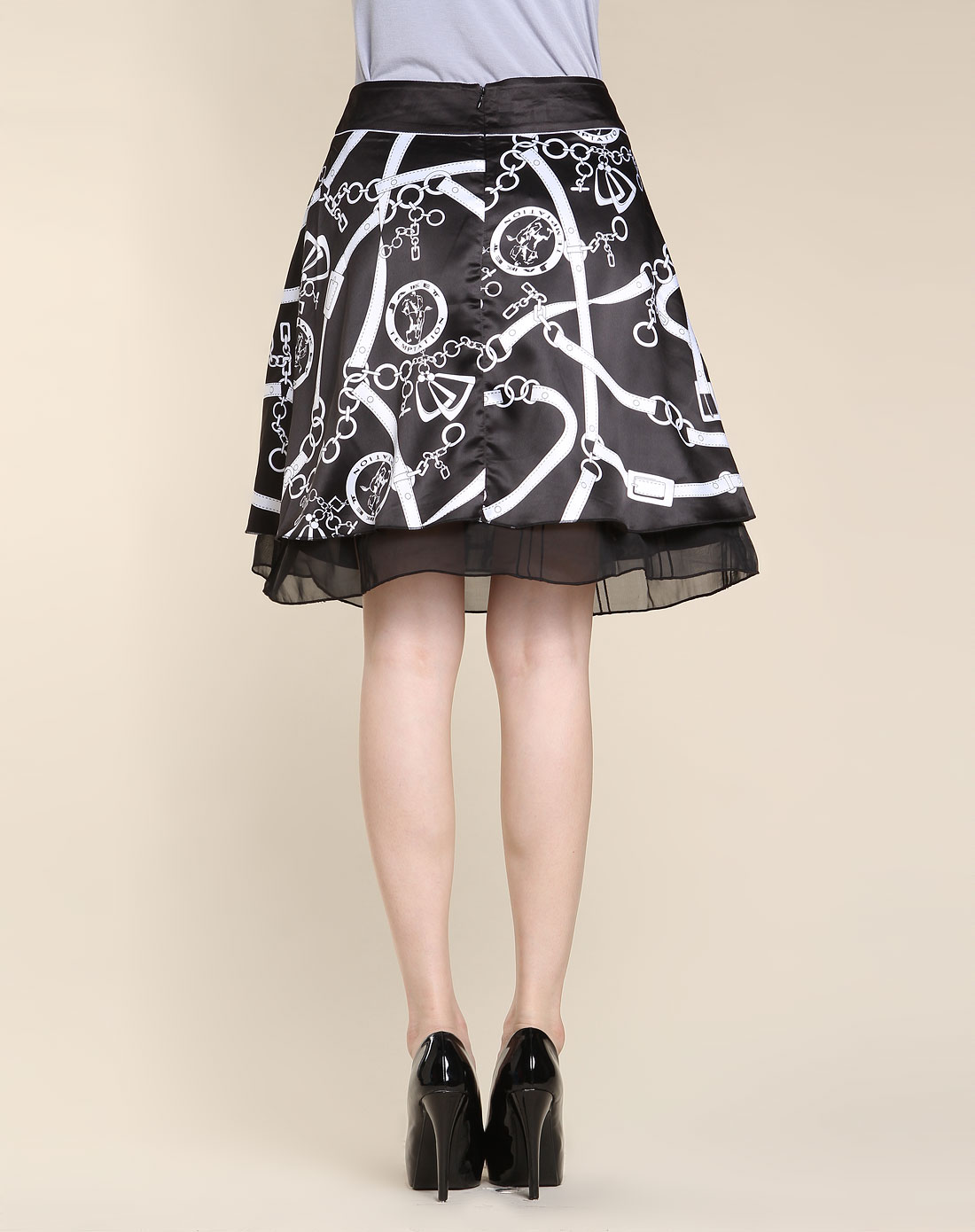 爵克jaket男女装混合专场女款黑色潮流印图中裙