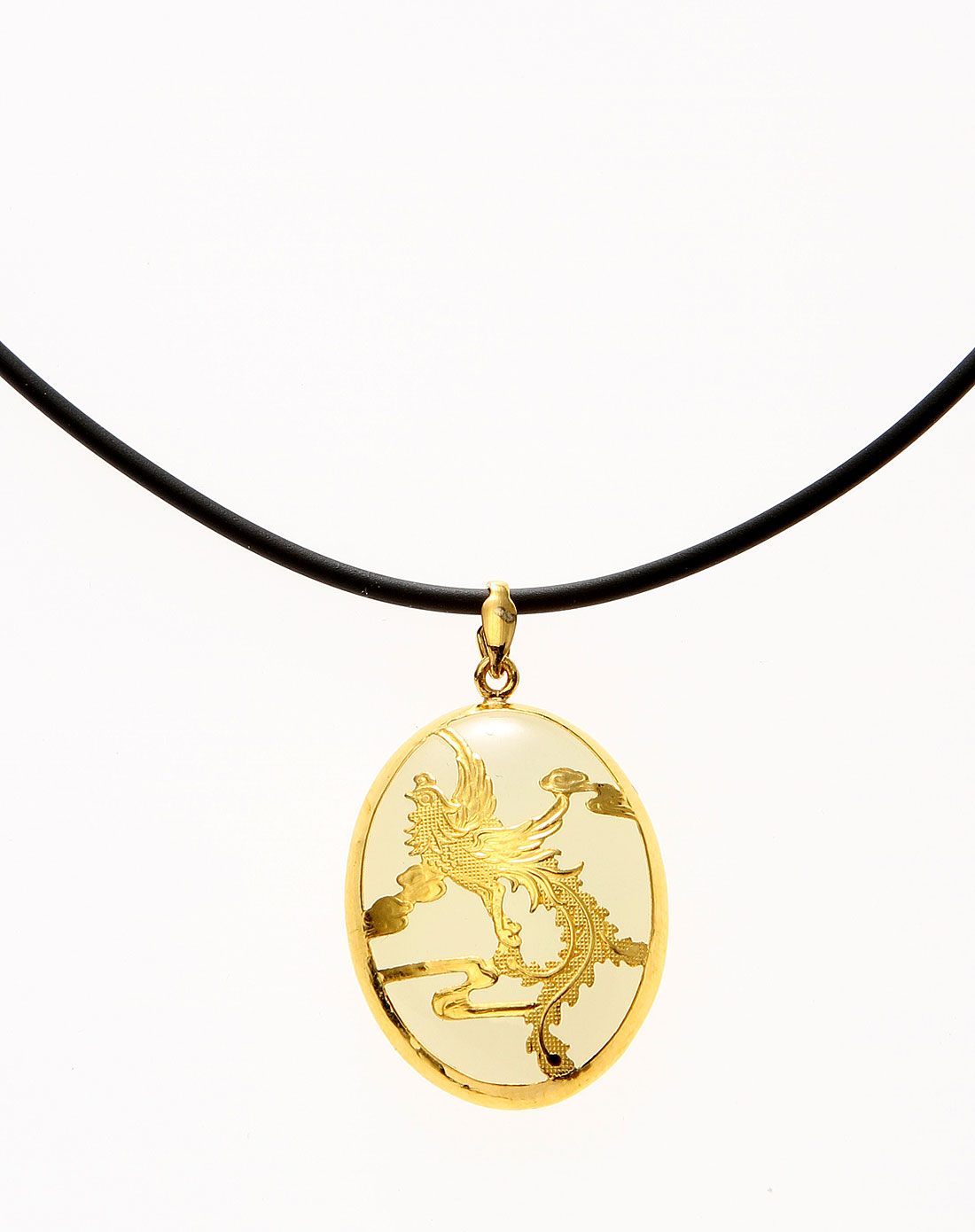 博金珠宝贵重专场白色玉凤呈祥金镶玉挂件