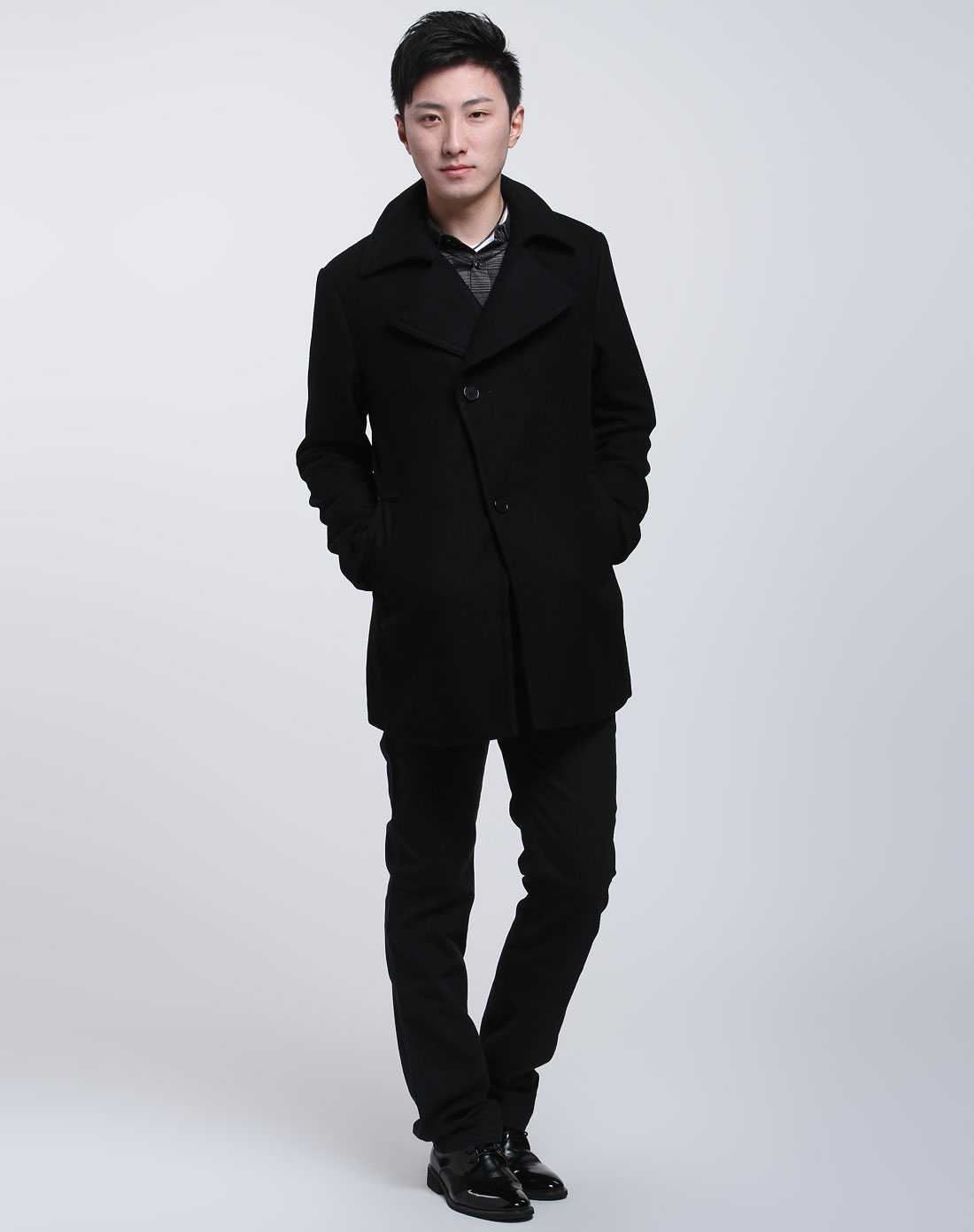 马基堡m.g.b男款黑色时尚长袖大衣