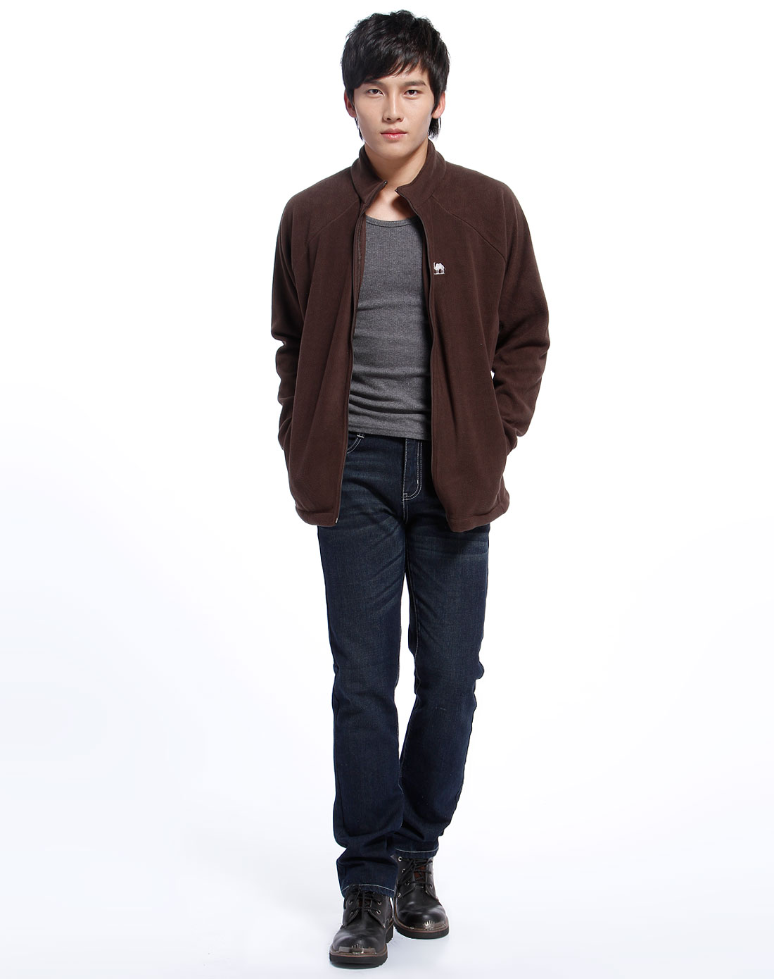 美国骆驼cantorp男装专场男款咖啡色抓绒长袖外套