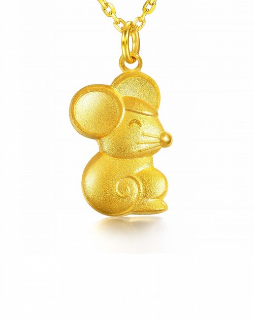 周生生珠宝专场足金q版生肖-鼠吊坠 2.46克