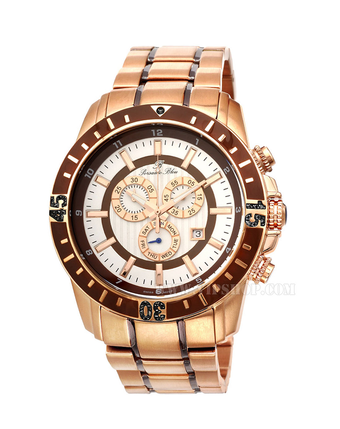 porsamo bleu grand prix noir系列男款不锈钢手表玫瑰金色