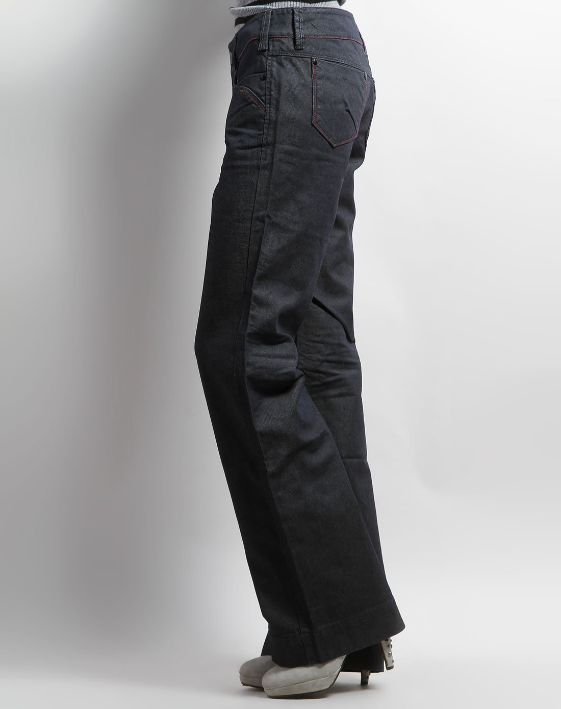 mo&co灰蓝色洗水牛仔长裤