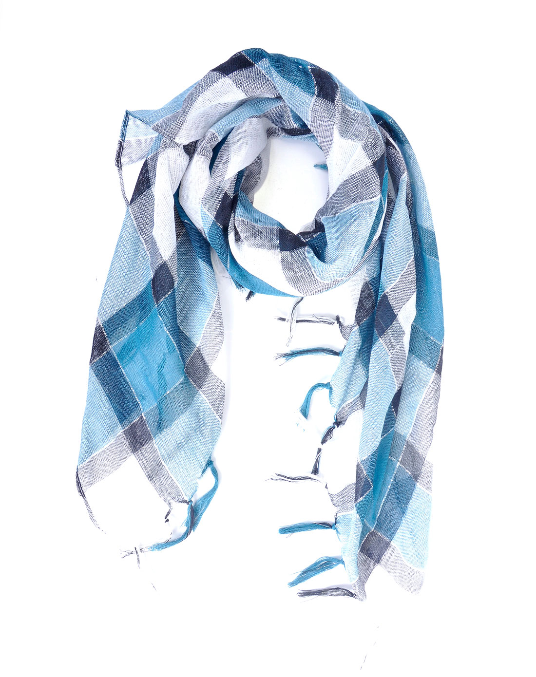 cling cling白蓝经典菱格纹围巾