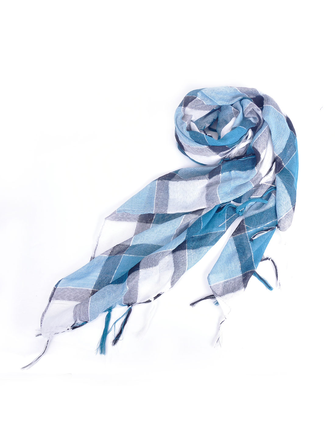 cling cling白蓝经典菱格纹围巾