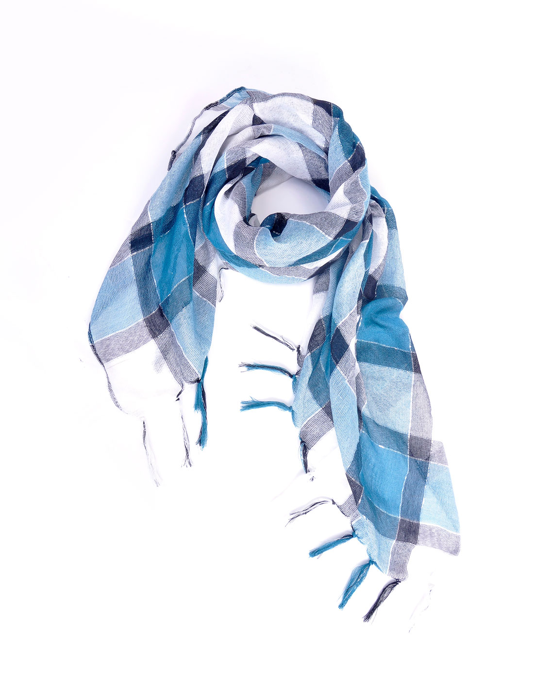 cling cling白蓝经典菱格纹围巾