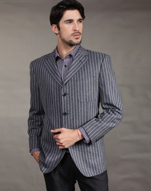 洛兹rouse男装专场蓝色休闲条纹长袖西服价格(怎么样)_易购新品上架