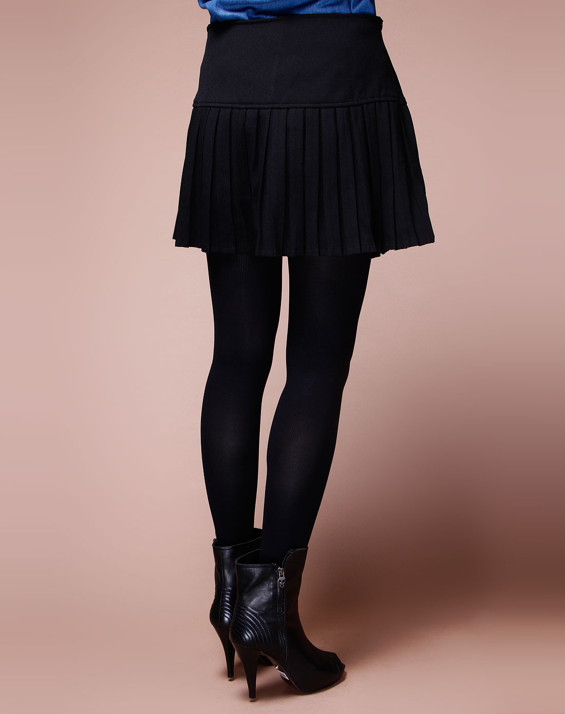 欧力丝olisi黑色经典百褶短裙